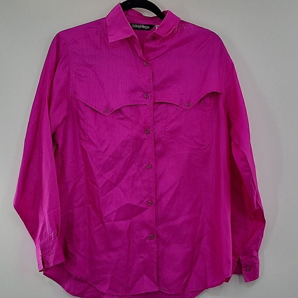 3 For$20 Ashleigh Morgan shinny Fushia Pink button down shirt size S